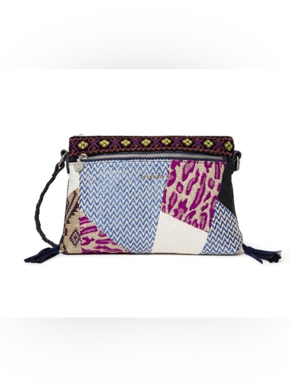 Desigual Patchwork Crossbody Bag with Tassels